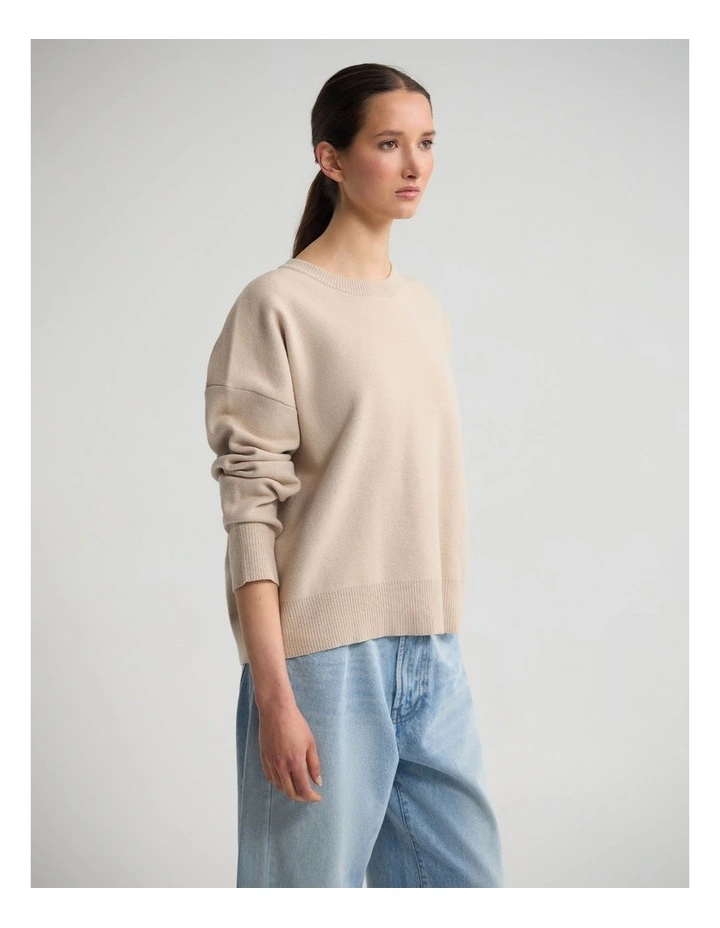 Lexie Cotton Crew Neck Knit in Stone image 3