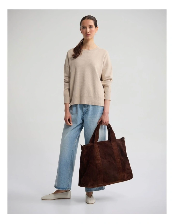 Lexie Cotton Crew Neck Knit in Stone image 4