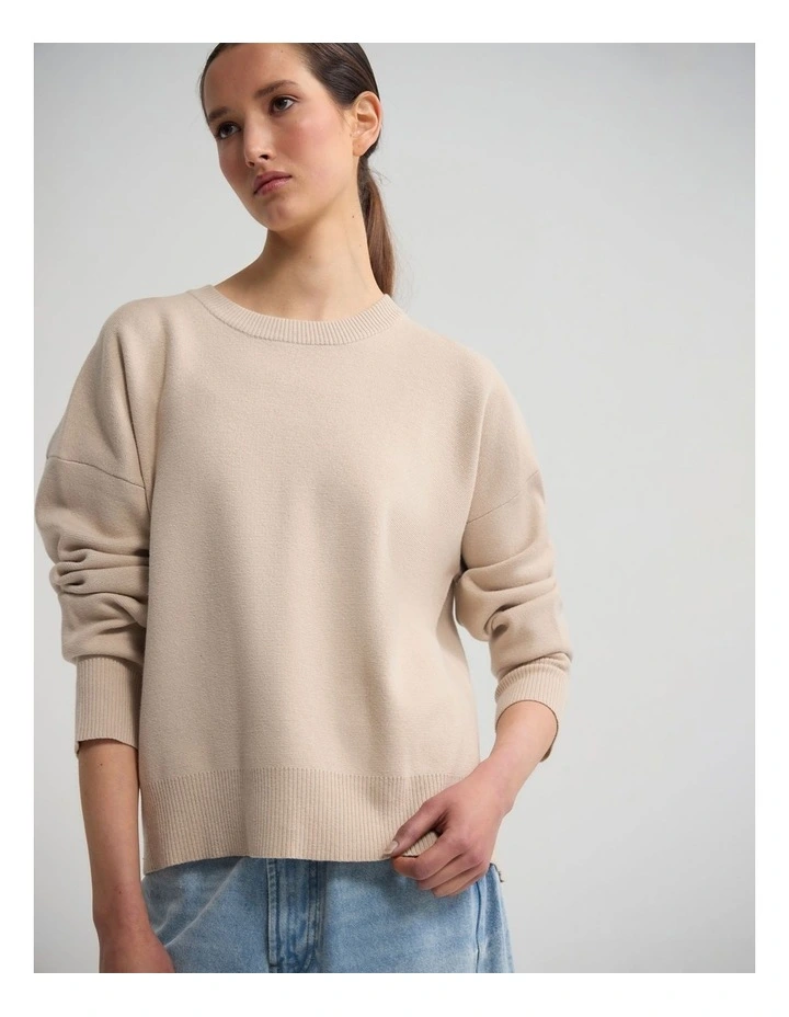 Lexie Cotton Crew Neck Knit in Stone image 5
