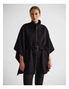 Elodie Wool Blend Cape in Black