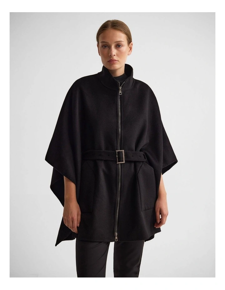 Elodie Wool Blend Cape in Black image 1