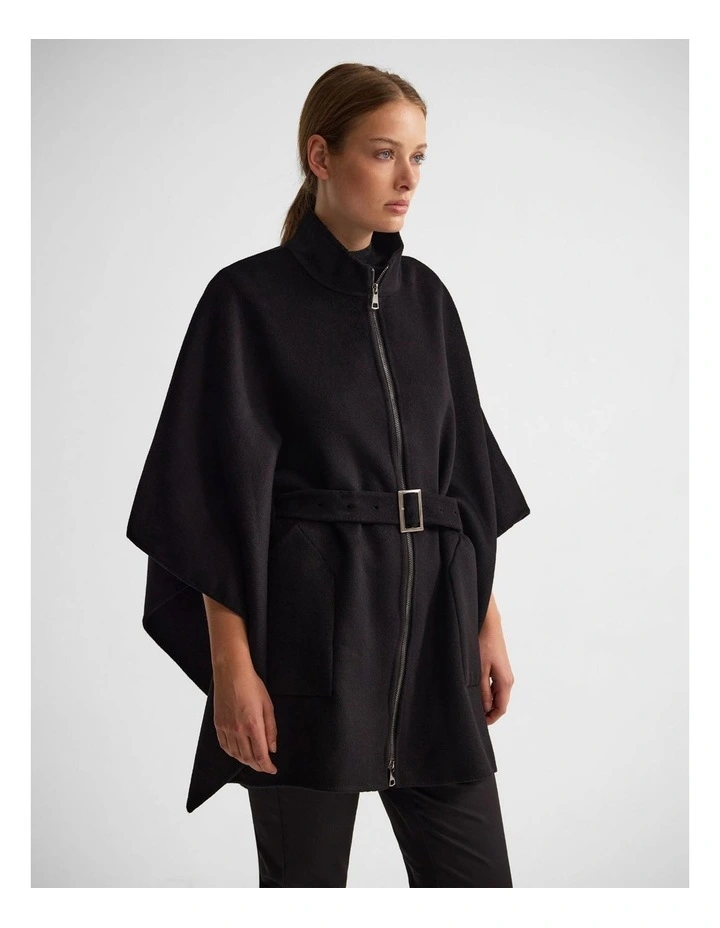 Elodie Wool Blend Cape in Black image 3