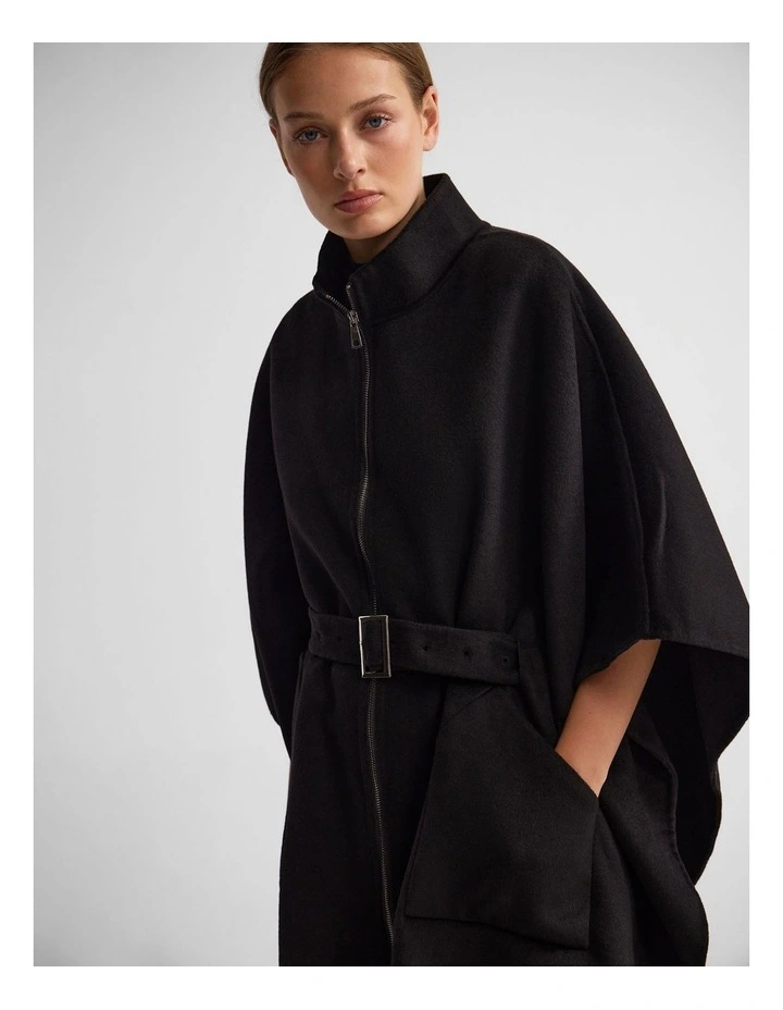 Elodie Wool Blend Cape in Black image 4
