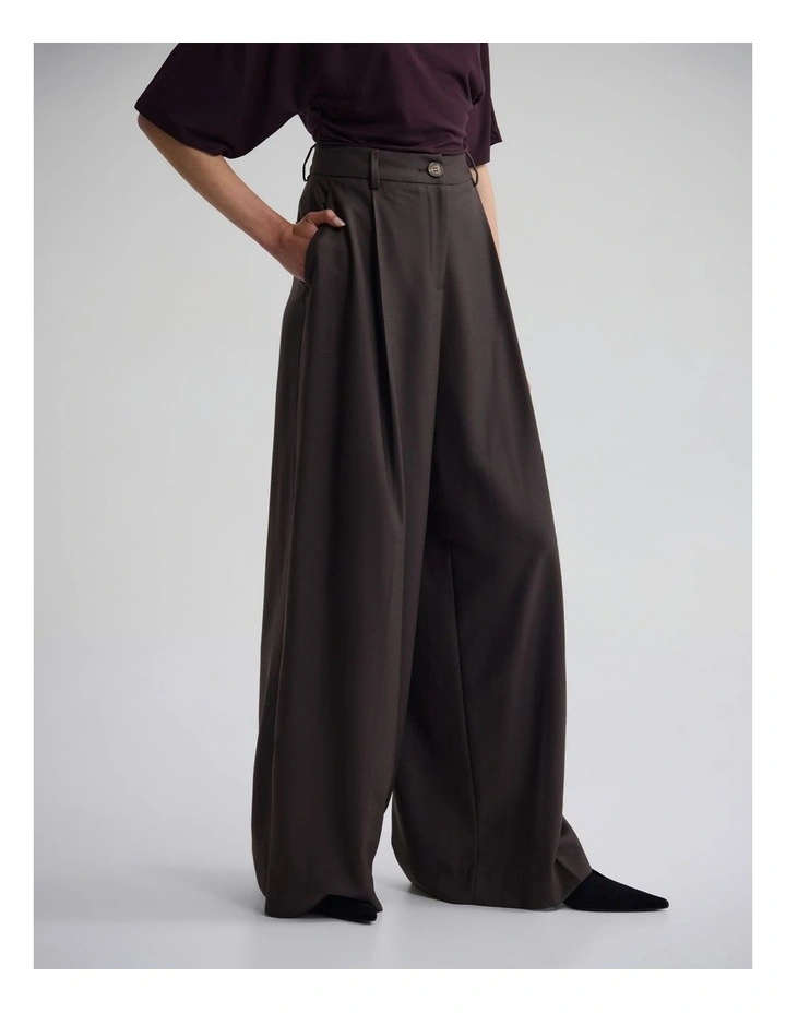 Margot Pure Wool Pant in Brown image 3