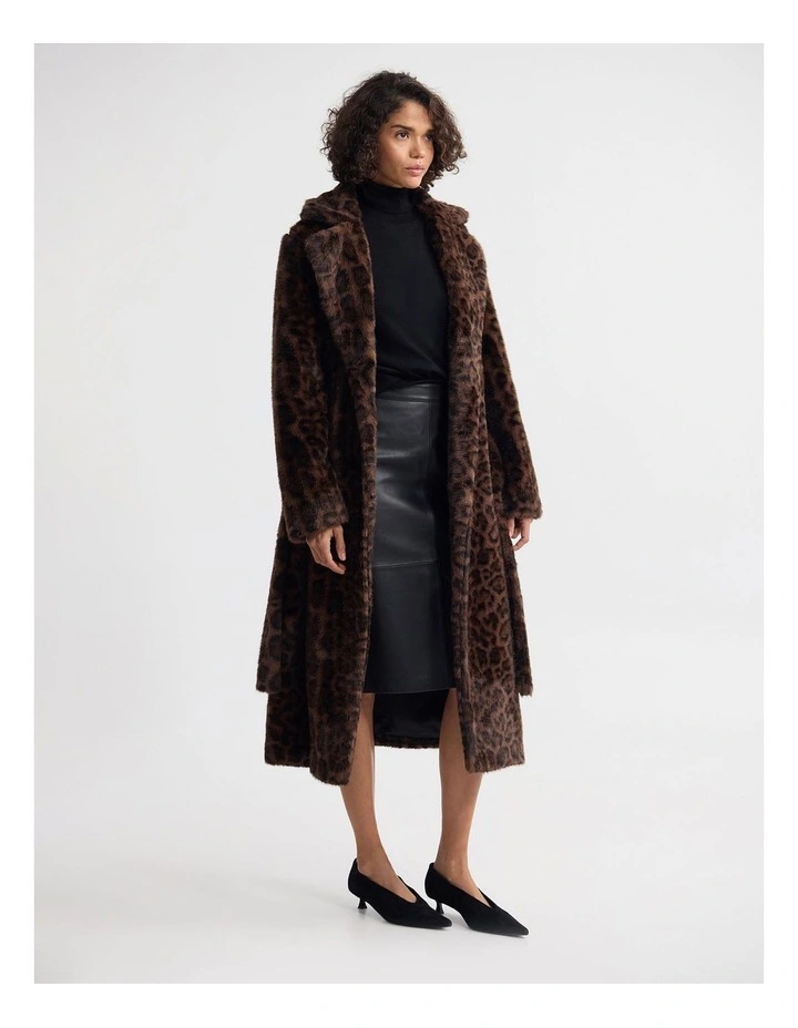 Saskia Faux Fur Coat in Brown image 3