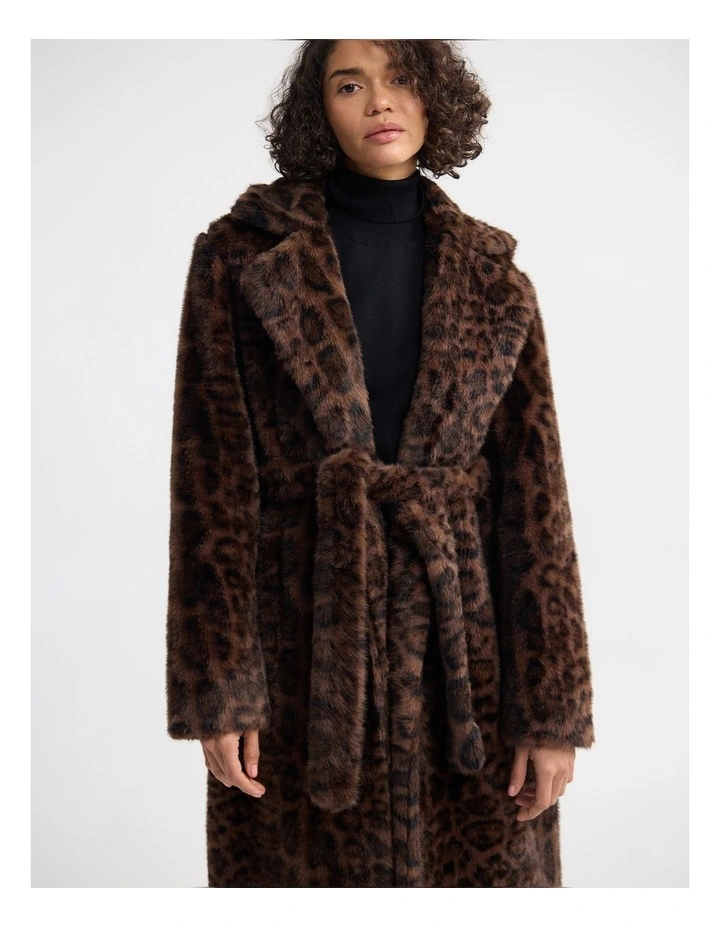 Saskia Faux Fur Coat in Brown image 4