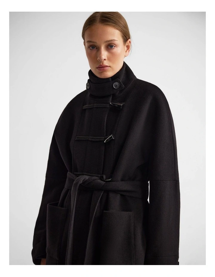 Kerry Funnel Collar Duffle Coat in Black image 4