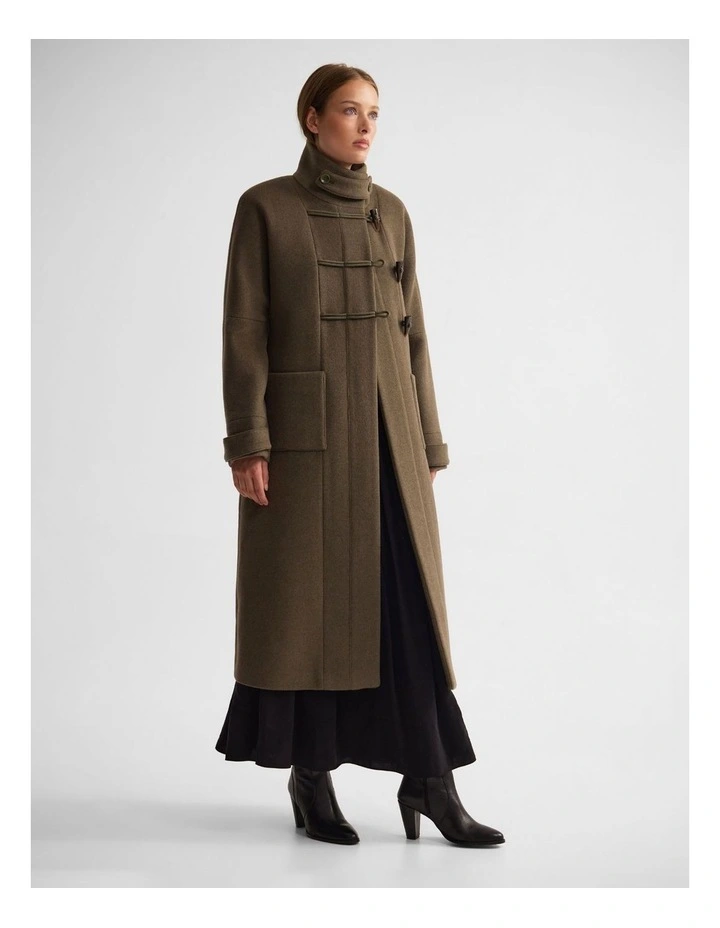 Kerry Funnel Collar Duffle Coat in Green image 3