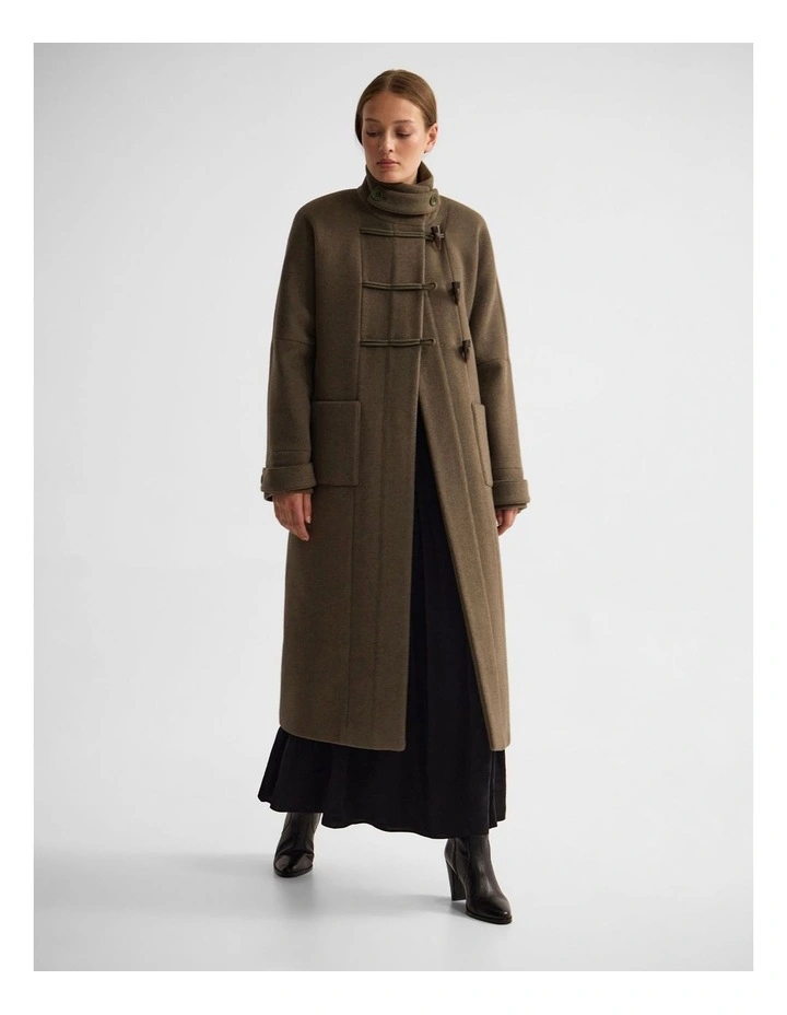 Kerry Funnel Collar Duffle Coat in Green image 5