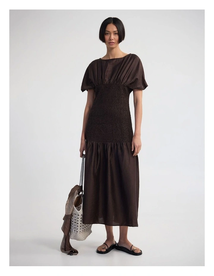 Kit Shirred Dress in Chocolate image 1