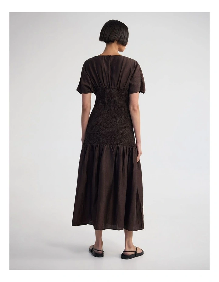 Kit Shirred Dress in Chocolate image 2