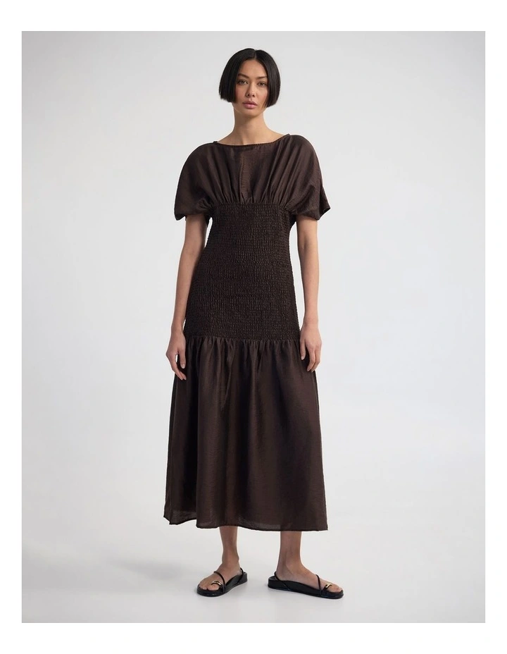 Kit Shirred Dress in Chocolate image 4