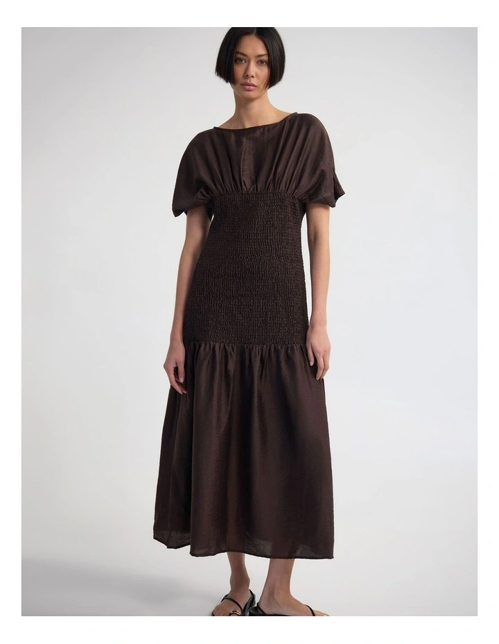 Kit Shirred Dress in Chocolate image 5