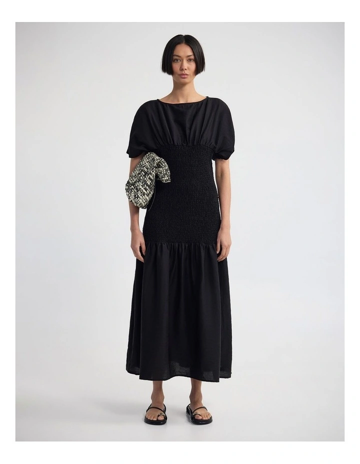 Kit Shirred Dress in Black image 1