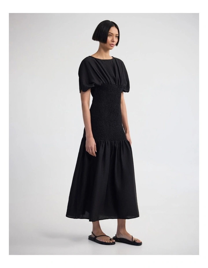 Kit Shirred Dress in Black image 3