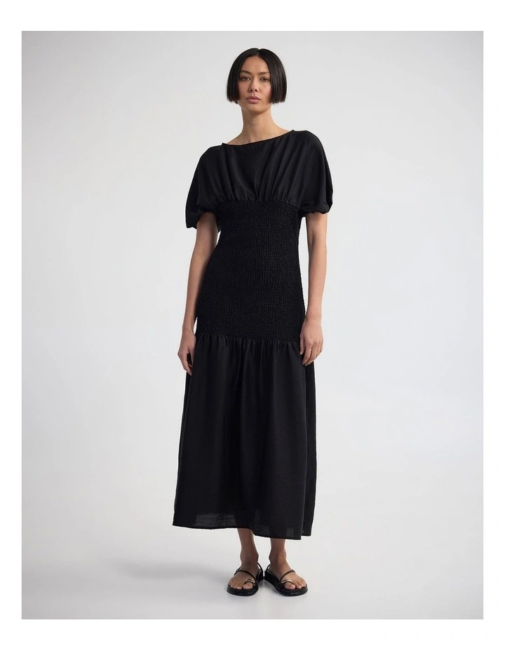Kit Shirred Dress in Black image 4