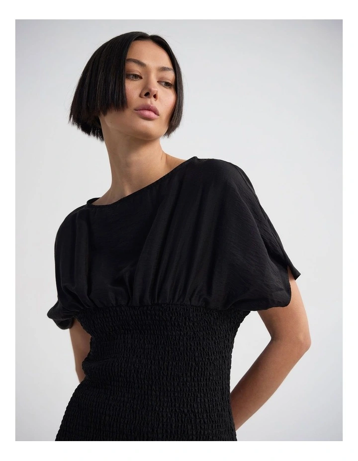 Kit Shirred Dress in Black image 5