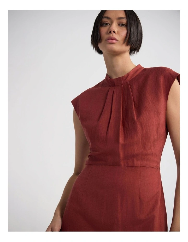 ingrid Fringe Trim Linen Blend Dress in Spice image 5