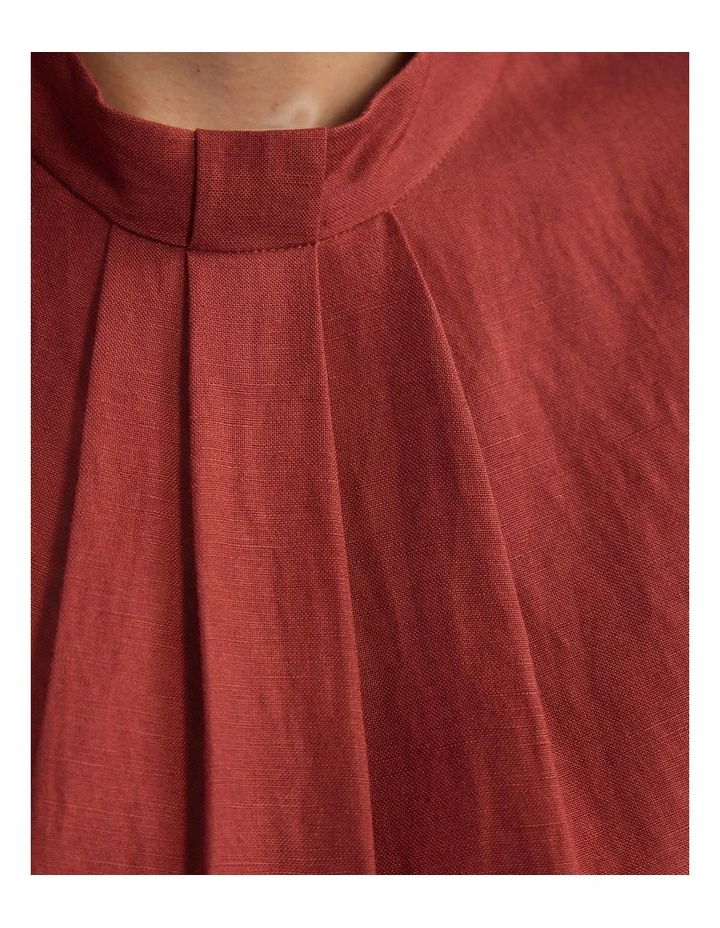 ingrid Fringe Trim Linen Blend Dress in Spice image 6