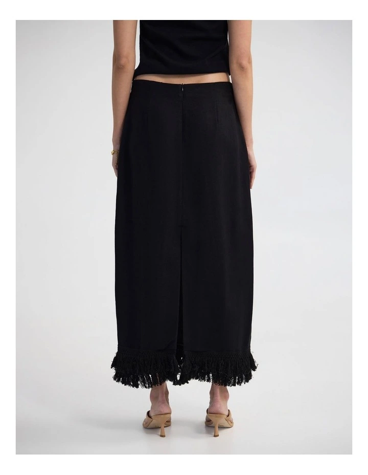 Gabrielle Linen Blend Fringed Skirt in Black image 2