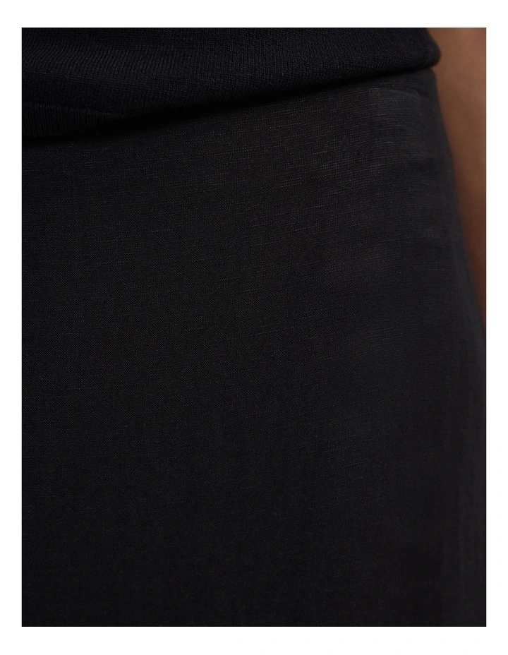 Gabrielle Linen Blend Fringed Skirt in Black image 6