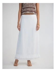 Gabrielle Linen Blend Fringed Skirt in Ivory