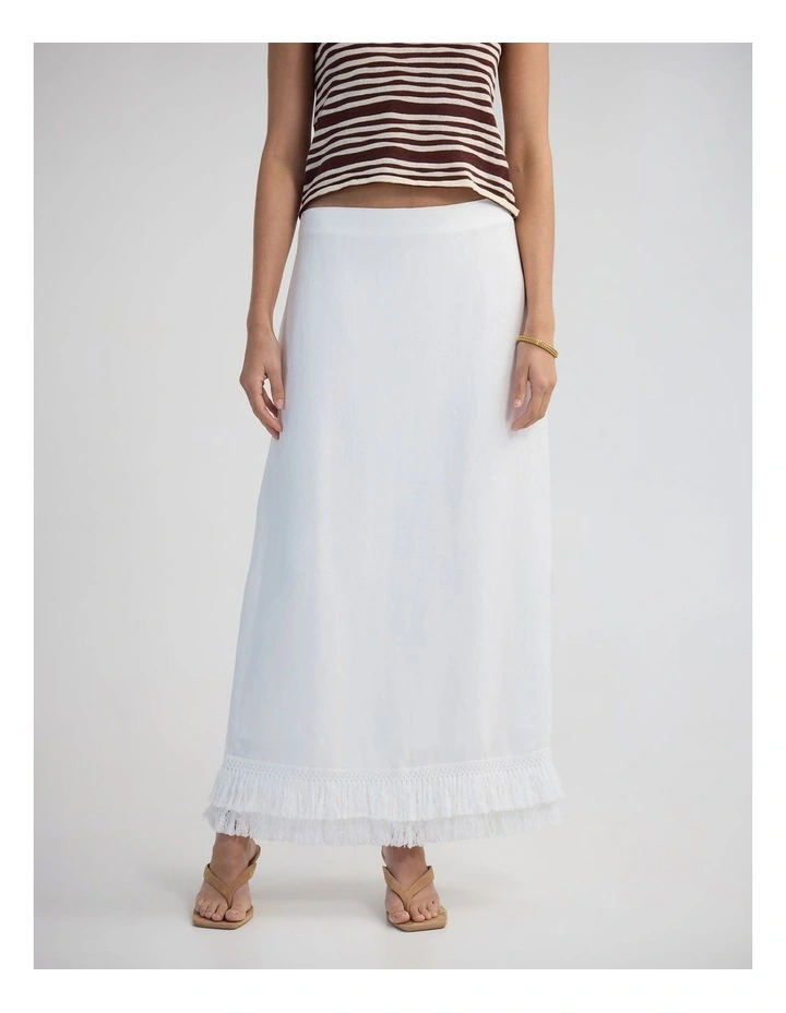 Gabrielle Linen Blend Fringed Skirt in Ivory image 1