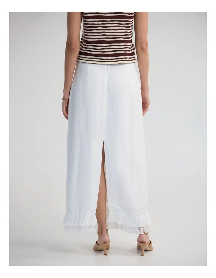 Gabrielle Linen Blend Fringed Skirt in Ivory image 2