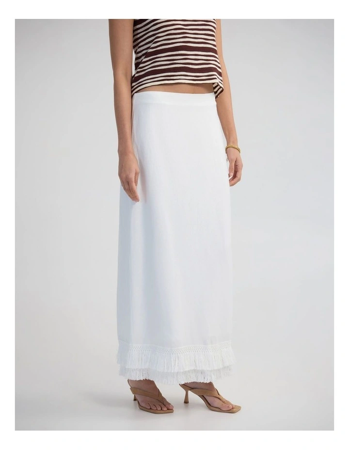 Gabrielle Linen Blend Fringed Skirt in Ivory image 3