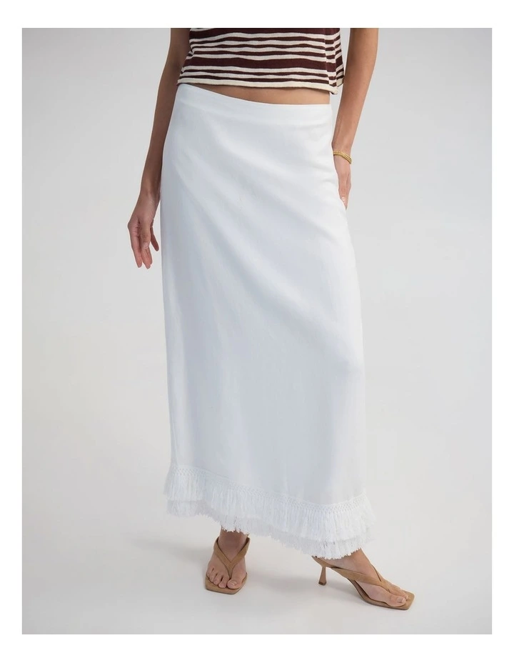 Gabrielle Linen Blend Fringed Skirt in Ivory image 4
