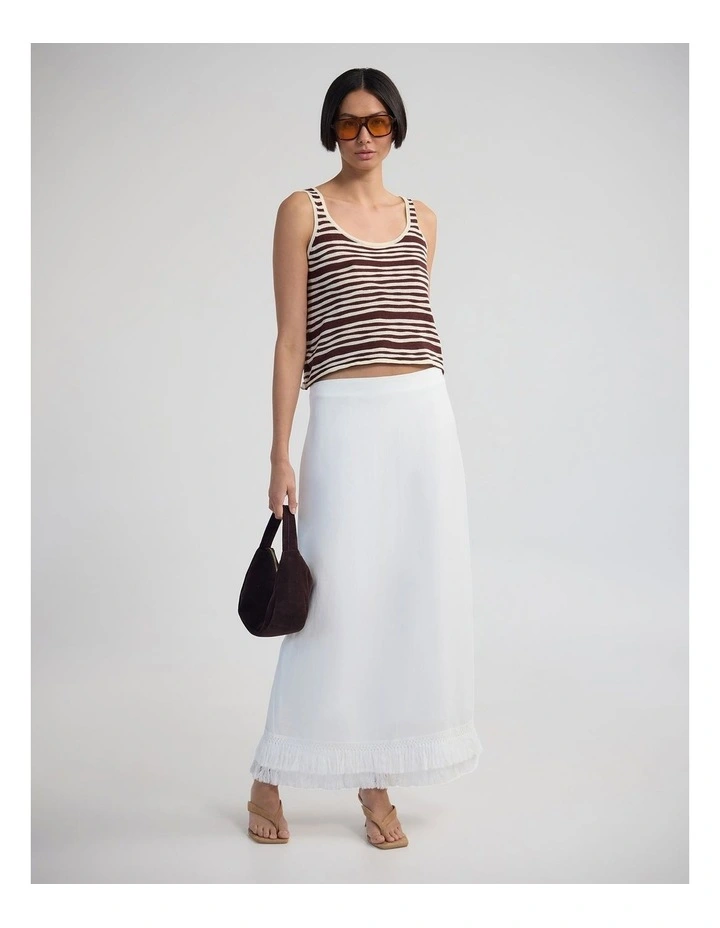 Gabrielle Linen Blend Fringed Skirt in Ivory image 5