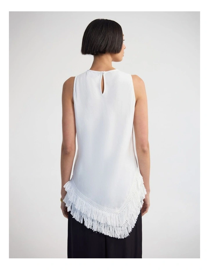 Eloise Fringe Trim Linen Blend Top in Ivory image 2