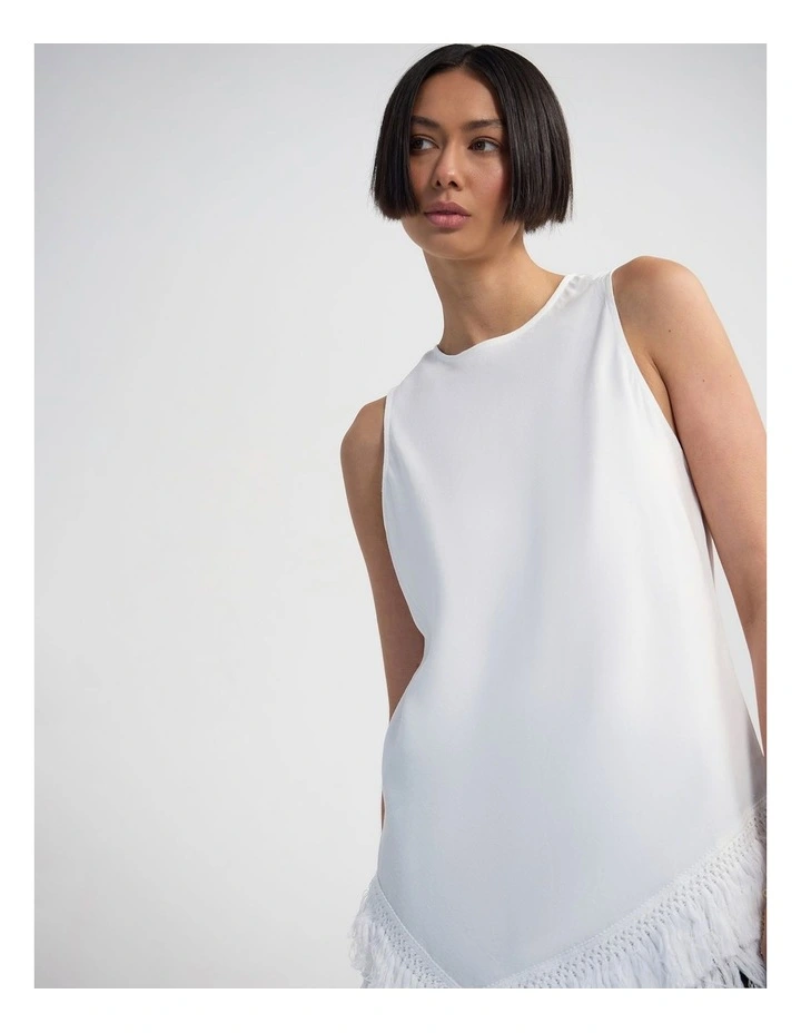 Eloise Fringe Trim Linen Blend Top in Ivory image 4