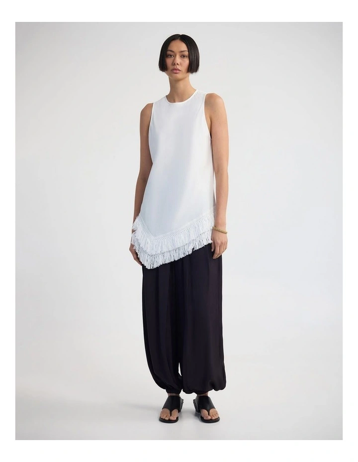 Eloise Fringe Trim Linen Blend Top in Ivory image 5