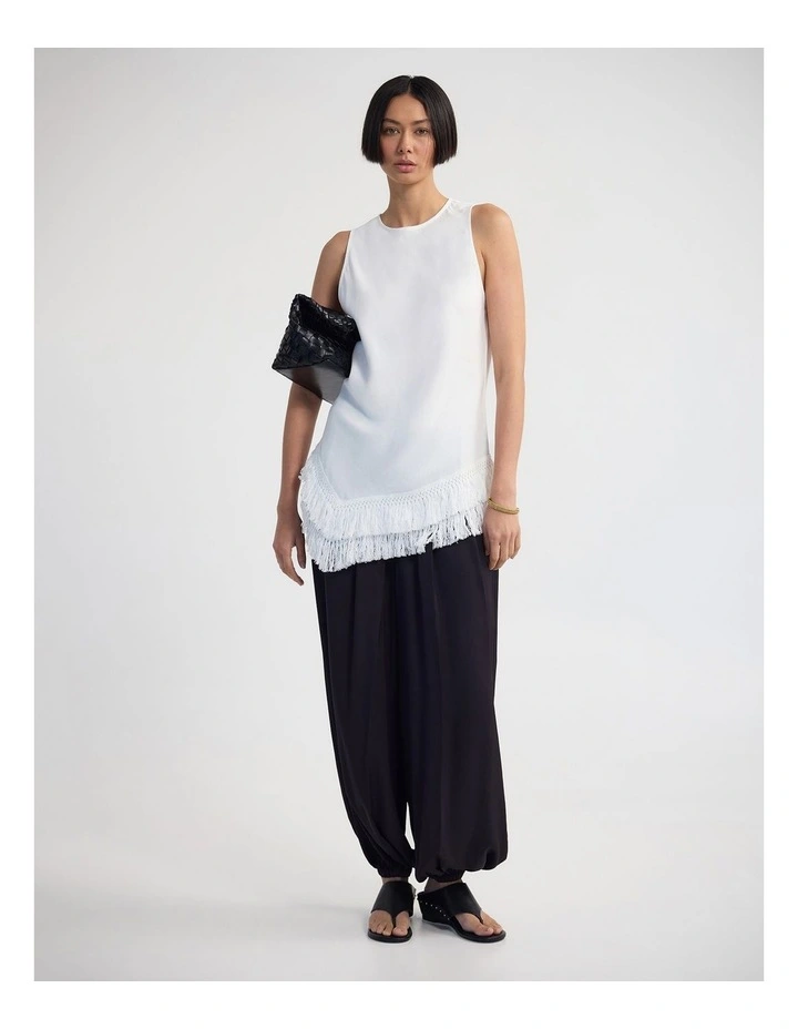 Eloise Fringe Trim Linen Blend Top in Ivory image 6