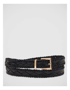 Everly Plaited Leather Belt in Black