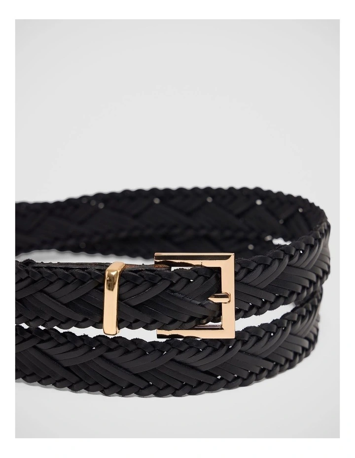 Everly Plaited Leather Belt in Black image 2