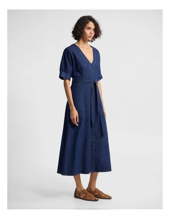Lorna Denim Button Up Dress in Denim Blue image 3