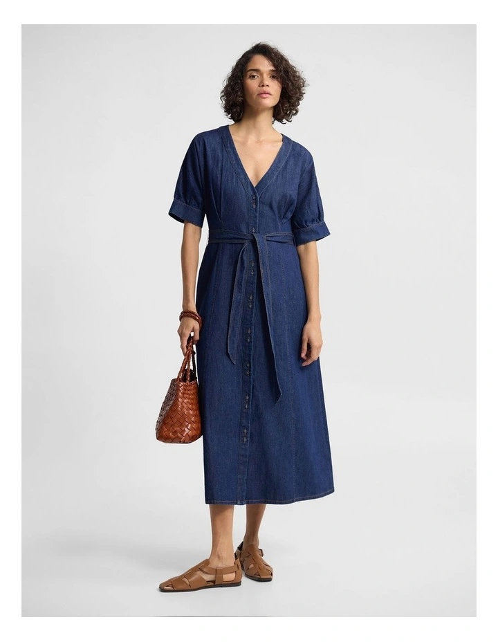 Lorna Denim Button Up Dress in Denim Blue image 4