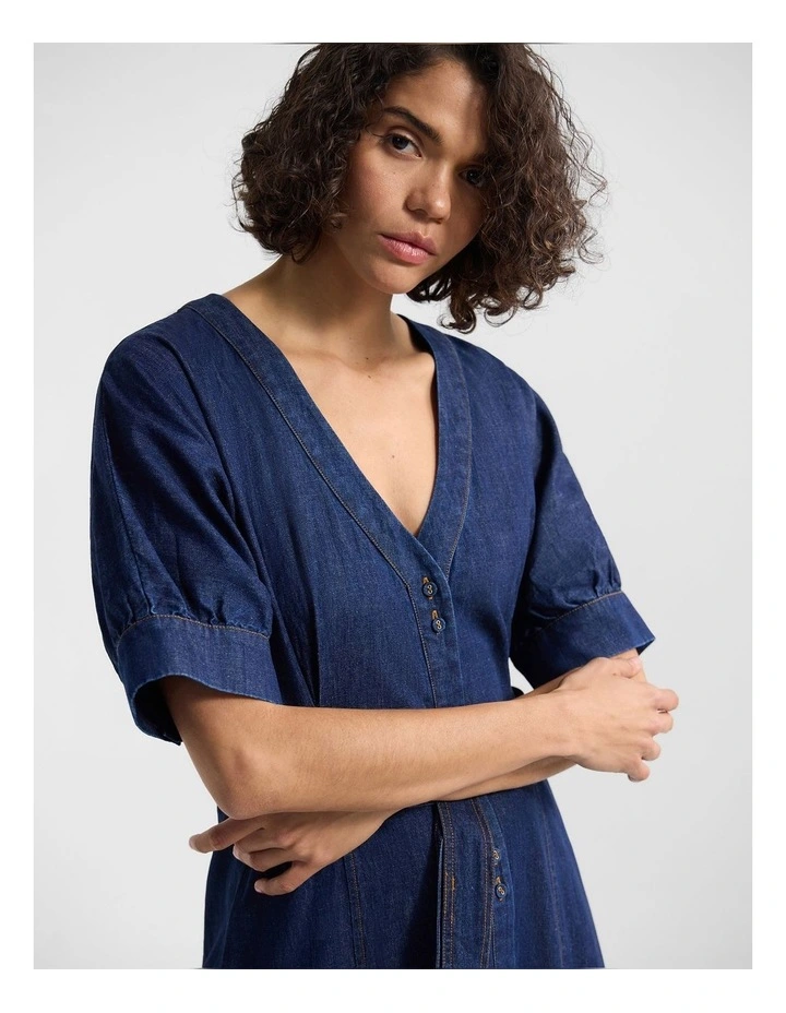 Lorna Denim Button Up Dress in Denim Blue image 5
