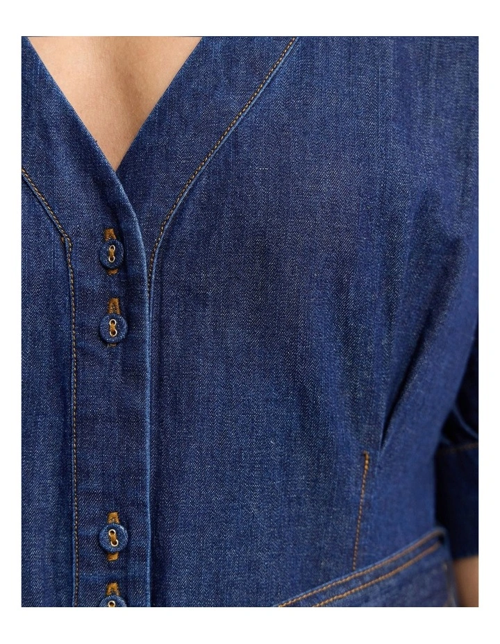 Lorna Denim Button Up Dress in Denim Blue image 6