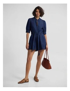 Nera Denim Playsuit in Denim Blue