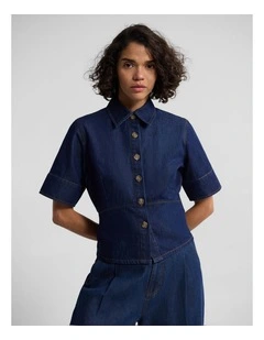 Jennifer Peplum Top in Denim Blue