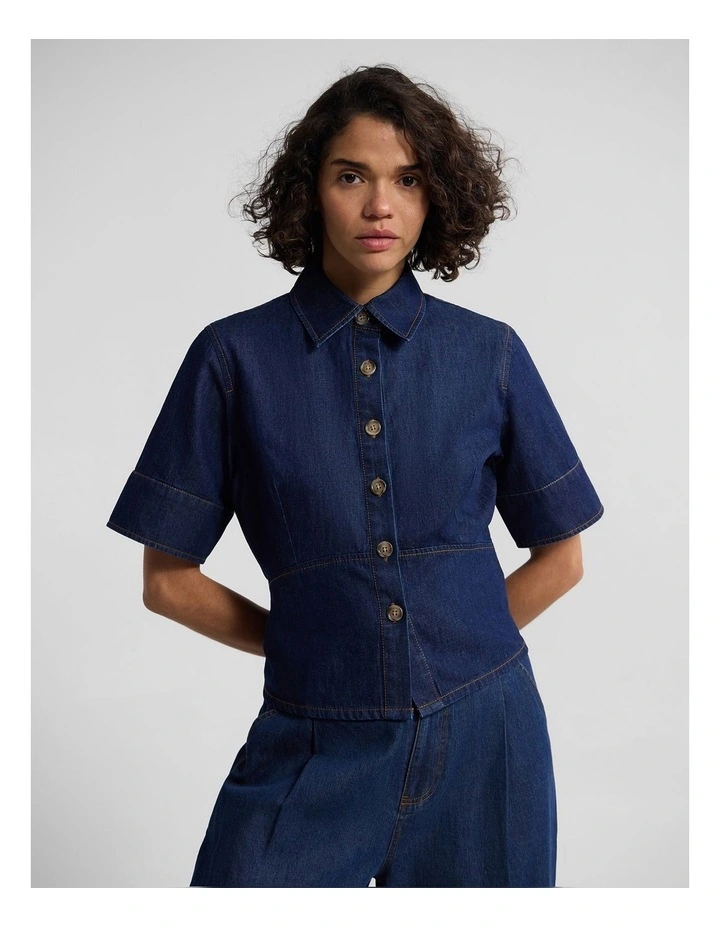 Jennifer Peplum Top in Denim Blue image 1