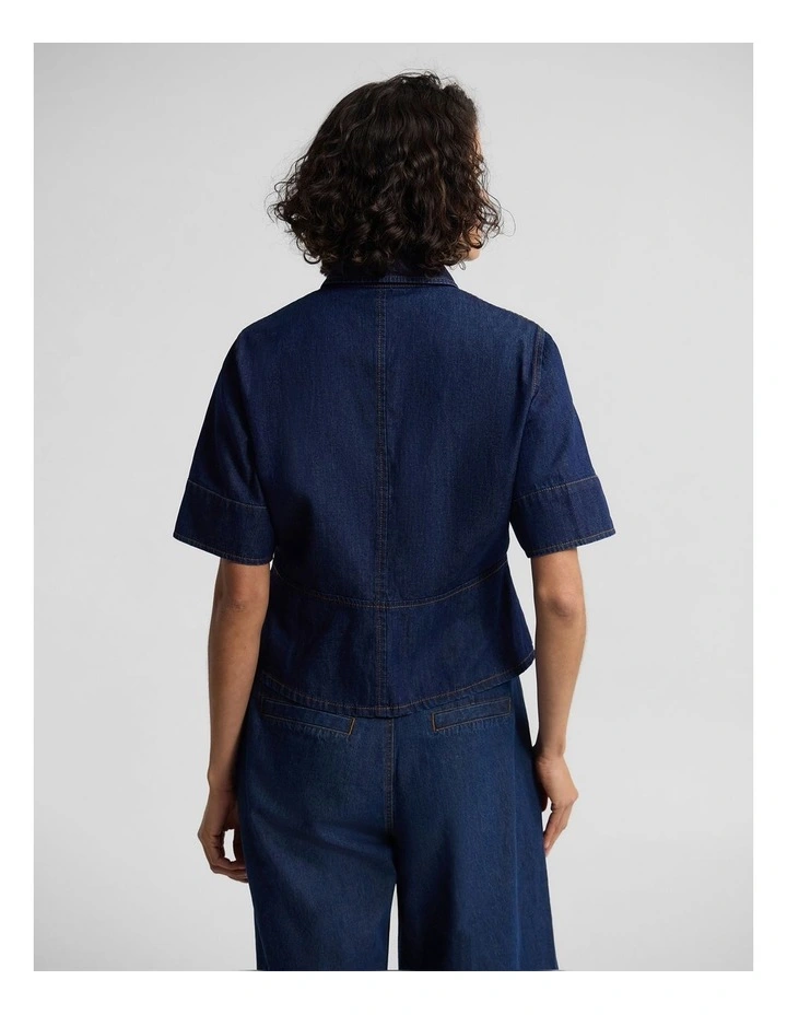 Jennifer Peplum Top in Denim Blue image 2