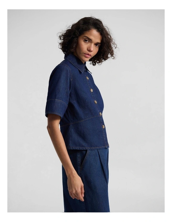 Jennifer Peplum Top in Denim Blue image 3