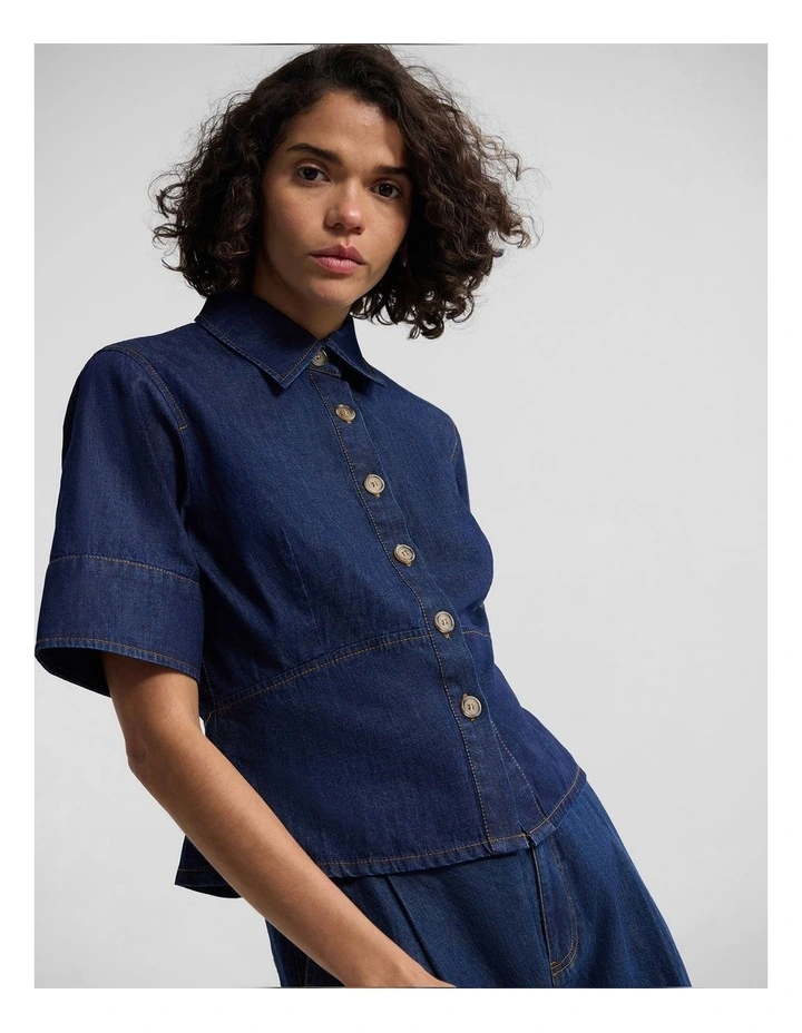 Jennifer Peplum Top in Denim Blue image 5