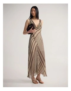 Julia Striped Georgette Dress in Chocolate