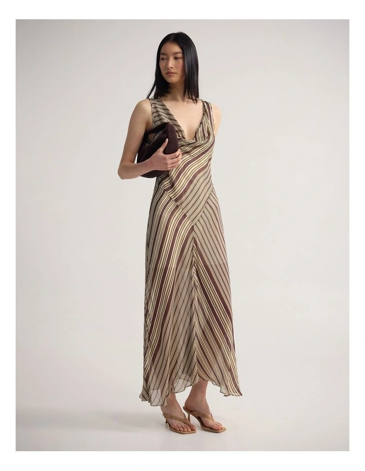 Julia Striped Georgette Dress in Chocolate image 1