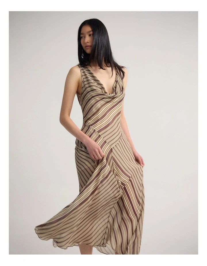 Julia Striped Georgette Dress in Chocolate image 4